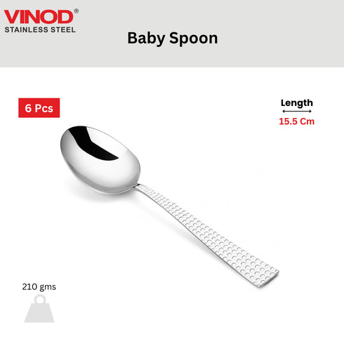 Vinod Stainless Steel Aero Hammered Finish Baby Spoon 12 Pcs Cutlery Set Rust Free Mirror Polish Premium Dinner Spoon Tableware Silver