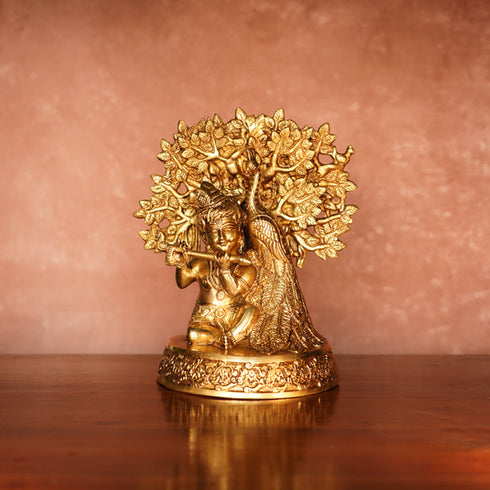 CREATUNIQ Bal Krishna with Peacock Brass Idol, 8" with Antique Polish