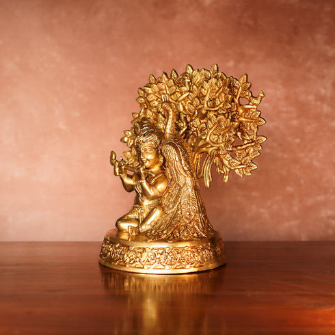 CREATUNIQ Bal Krishna with Peacock Brass Idol, 8" with Antique Polish