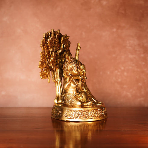 CREATUNIQ Bal Krishna with Peacock Brass Idol, 8" with Antique Polish