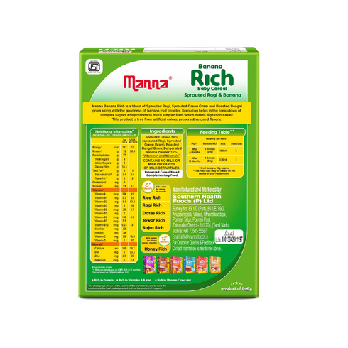 Manna Foods Baby Cereal Sprouted Ragi and Banana 6 months + 200g