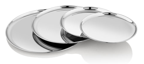 Vinod Stainless Steel Bangla Bogi Plate Lunch Plate Dinner Plate Set of 4 29 cm High Grade Stainless Steel Mirror Finish Rust Free