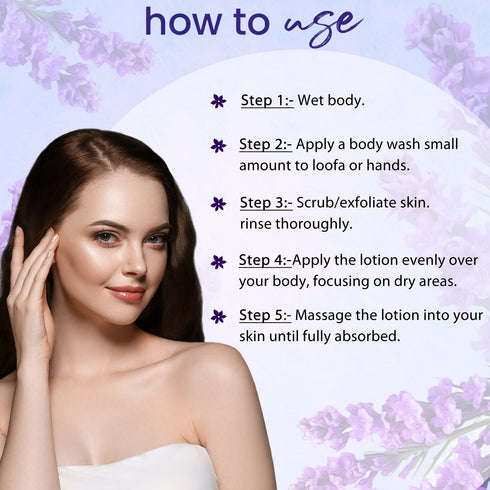 Globus Naturals Lavender Body Lotion & Body Wash Skincare Combo with Loofa