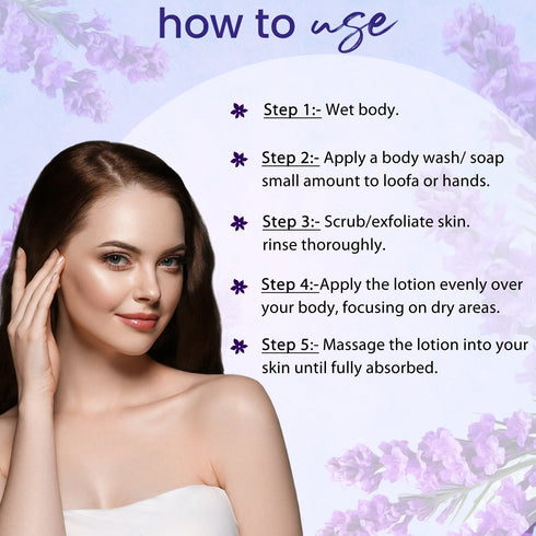 Globus Naturals Lavender Body Lotion Soap & Body Wash Skincare Combo with Loofa