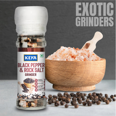 Keya Black Pepper & Rock Salt Grinder Exotic Spices Blend Perfect for Soups Meats Stews Chutneys