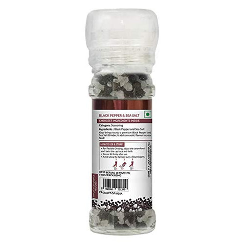 Keya Black Pepper & Sea Salt Grinder 80g Perfect for Seasoning Vegetables Soups Curries Seafood & More Twist Top Grinders for Effortless Flavor Enhancement in Every Dish