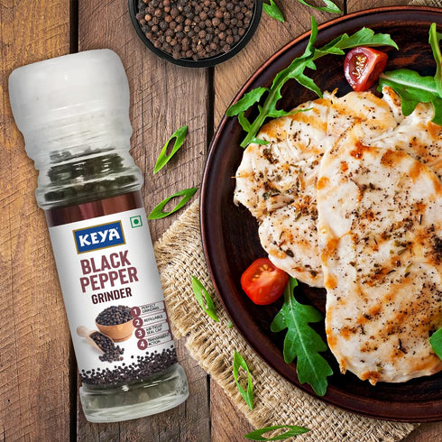 Keya Black Pepper Grinder 50g Fresh Kali Mirch Freshly Ground Premium Black Pepper for Enhancing Flavors Convenient Twist Top Grinder for Easy Use Perfect for Cooking Seasoning and Garnishing 50