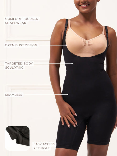 UNDERNEAT Open Bust Butt Lifting Bodysuit - Black