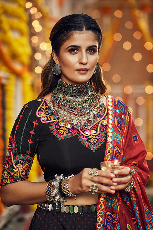 Shubhkala Black Silk Digital Printed Work Navratri Lehenga Choli