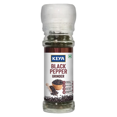 Keya Black Pepper Grinder 50g Fresh Kali Mirch Freshly Ground Premium Black Pepper for Enhancing Flavors Convenient Twist Top Grinder for Easy Use Perfect for Cooking Seasoning and Garnishing 50
