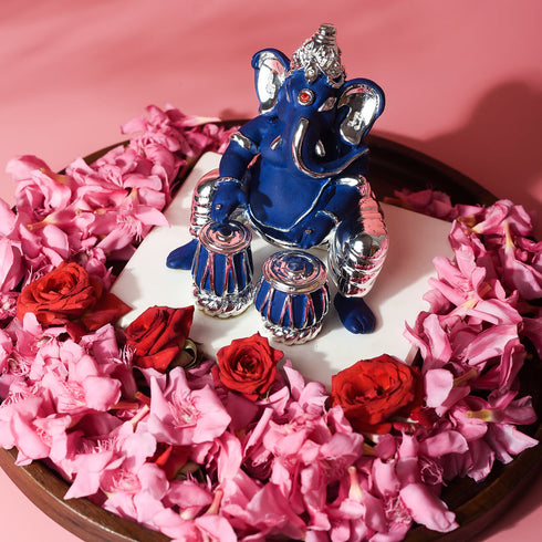 Samskara Home Blue Lord Ganesha With Tabla Idol