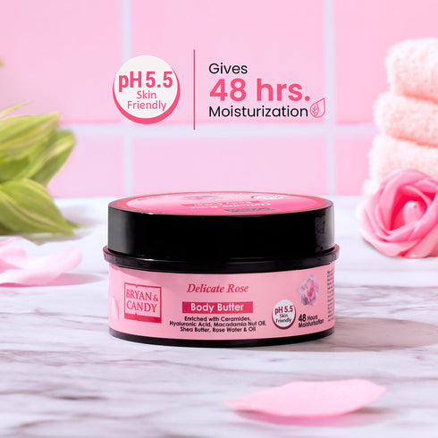Bryan & Candy Delicate Rose Body Butter pH 5 5 Light Weight Moisturizer for Women & Men