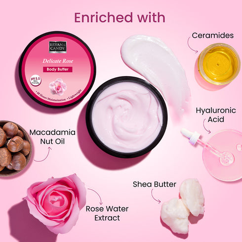 Bryan & Candy Delicate Rose Body Butter pH 5 5 Light Weight Moisturizer for Women & Men
