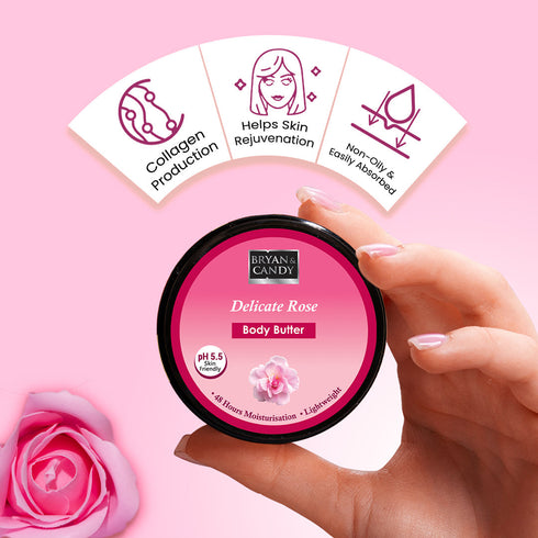 Bryan & Candy Delicate Rose Body Butter pH 5 5 Light Weight Moisturizer for Women & Men