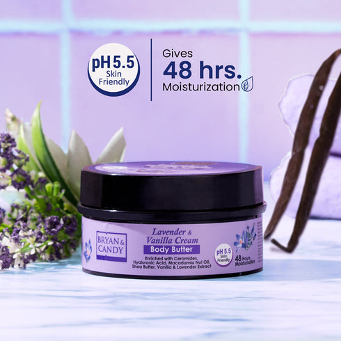 Bryan & Candy Lavender & Vanilla Cream Body Butter pH 5 5 Light Weight Moisturizer for Women & Men