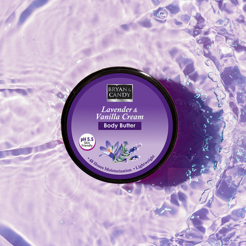 Bryan & Candy Lavender & Vanilla Cream Body Butter pH 5 5 Light Weight Moisturizer for Women & Men