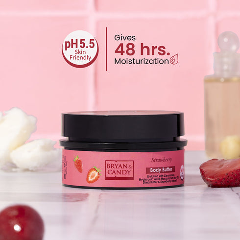 Bryan & Candy Strawberry Body Butter pH 5 5 Light Weight Moisturizer for Women & Men