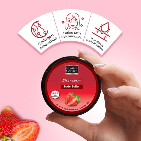 Bryan & Candy Strawberry Body Butter pH 5 5 Light Weight Moisturizer for Women & Men
