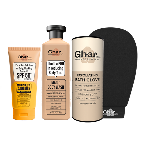 Ghar Soap Magic De-Tan | Exfoliating Body Wash With Saffron | Lactic Acid