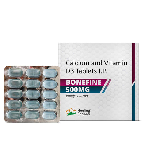 Healing Pharma Bonefine 500 Tablets with Calcium and Vitamin D3 Tablets