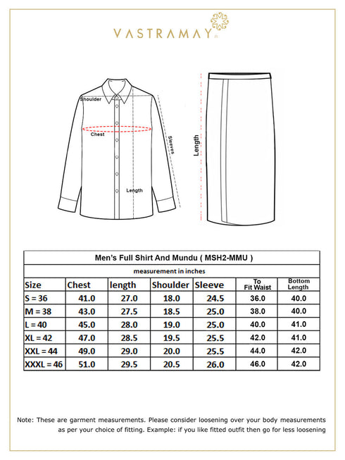 Vastramay Men's Brown Silk Blend Printed Shirt And Mundu Set