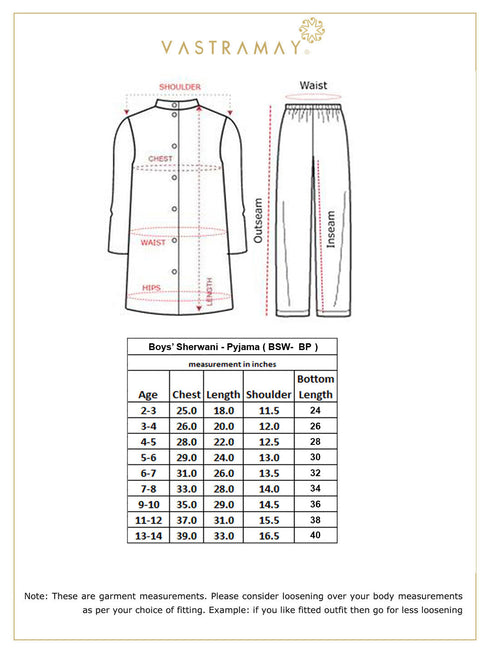 Vastramay Boys Beige & Cream Woven Design Sherwani Set With Maroon Dupatta
