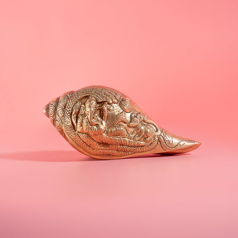 Samskara Home Brass Shankh With Engraved Ganapati