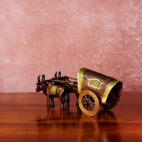 CREATUNIQ Brass Bullock Cart with Vintage Polish