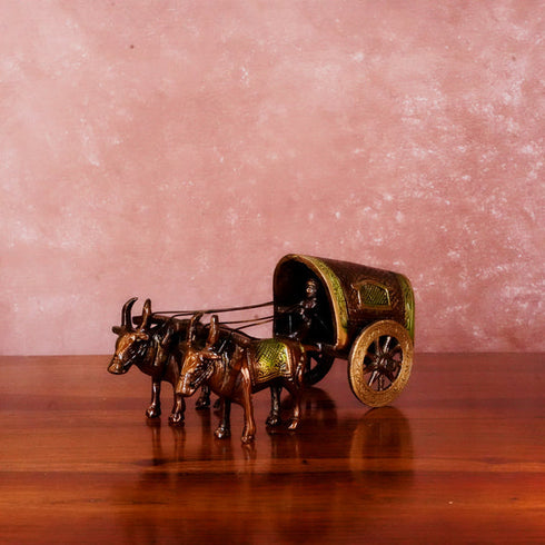 CREATUNIQ Brass Bullock Cart with Vintage Polish