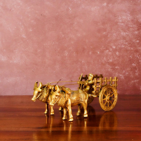 CREATUNIQ Brass Bullock Cart with Antique Polish