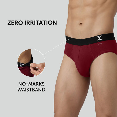 XYXX Aero Silver Cotton Briefs Bold Burgundy