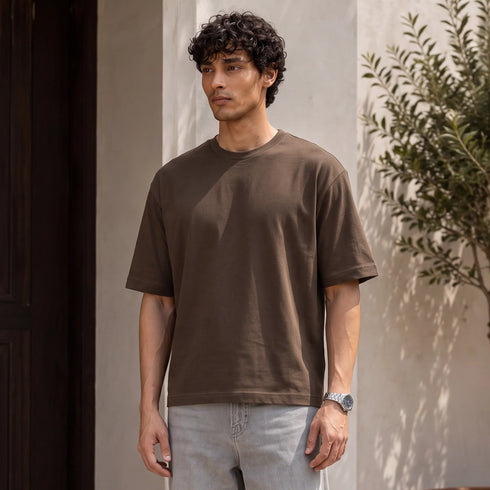XYXX Boxy Oversized Crewneck T-shirt - Espresso Brown