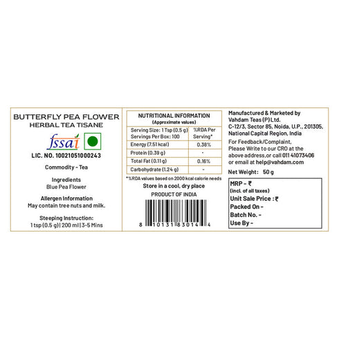 Vahdam Tea Butterfly Pea Flower Herbal Tea Tisane