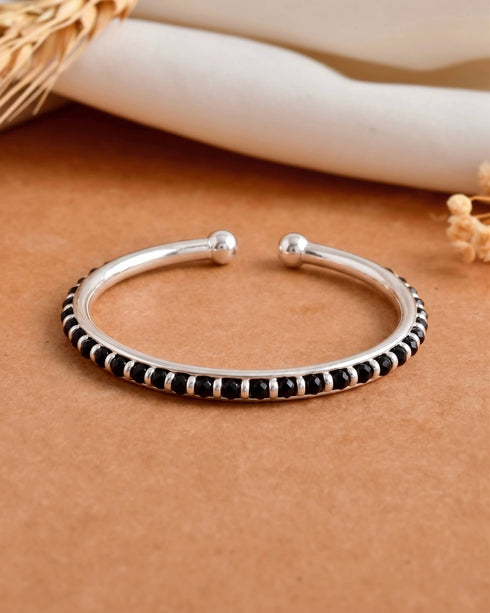 Meera Jaipur Black Bead Baby Silver Bangle Kada