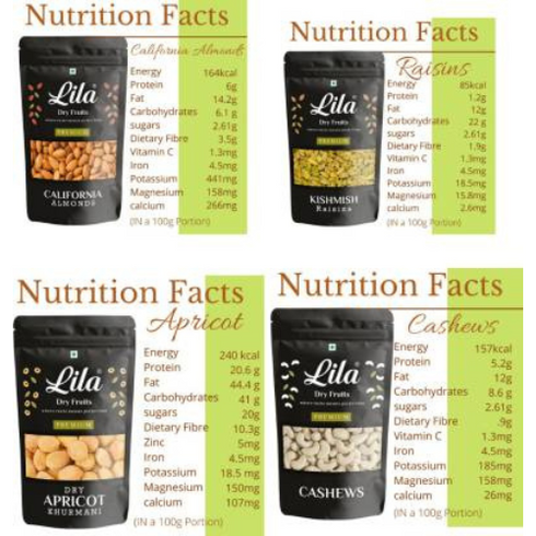 Lila Dry Fruits Cashew Almond Apricot Raisins