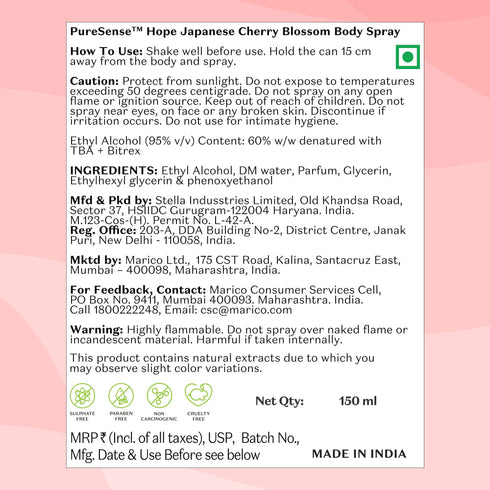PureSense British Rose Body Spray & Japanese Cherry Blossom Body Spray | From the makers of Parachute Advansed