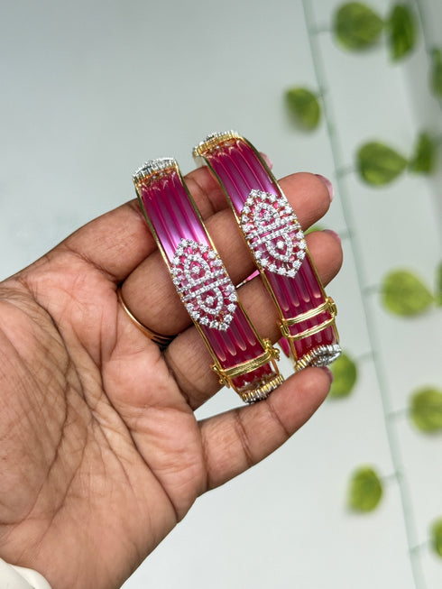 Yuvi Collections SB660 Diamond Finish Enamel Bangles - Set of 2