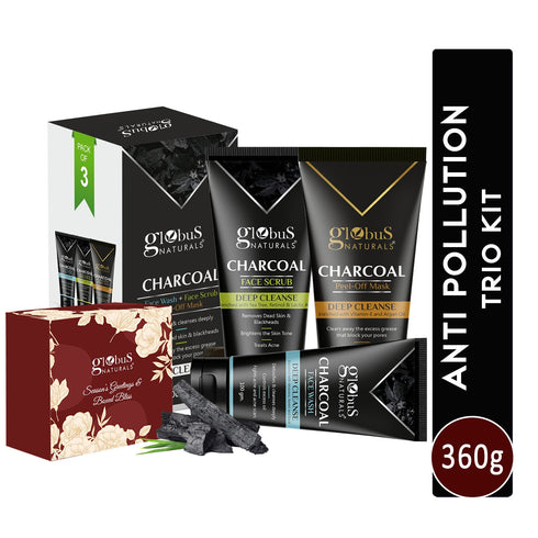 Globus Naturals Charcoal Trio Kit 300 gm with Chocolate Box