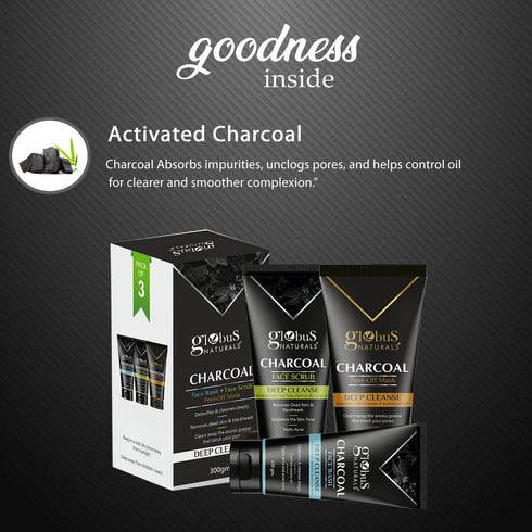 Globus Naturals Charcoal Trio Kit 300 gm with Chocolate Box