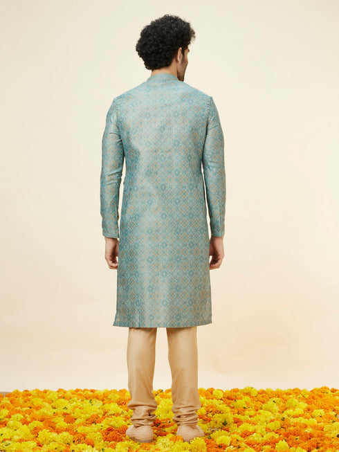 Manyavar Sage Green Lattice Patterned Kurta Set