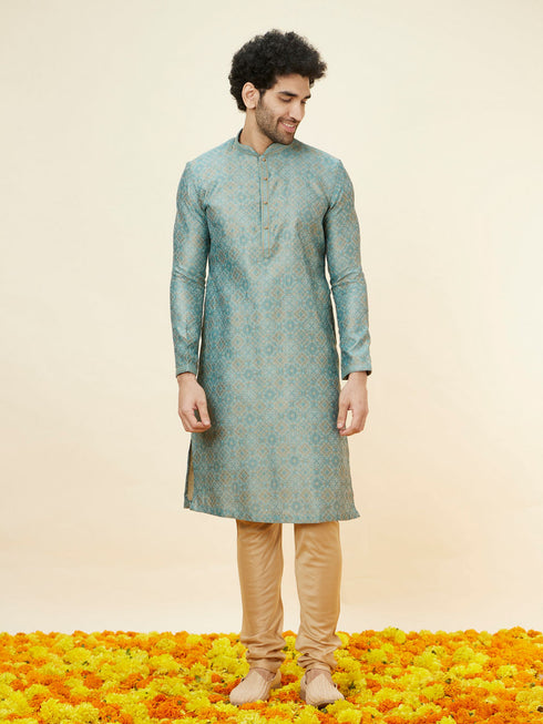 Manyavar Sage Green Lattice Patterned Kurta Set