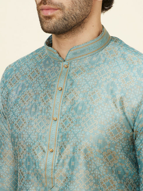 Manyavar Sage Green Lattice Patterned Kurta Set