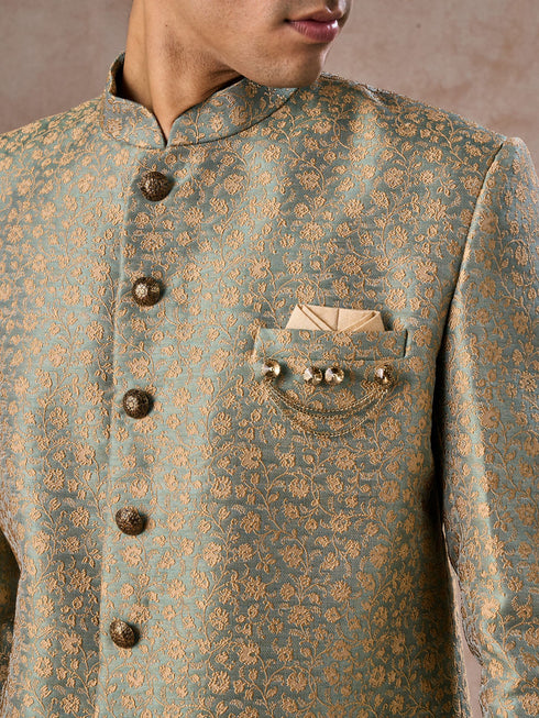Manyavar Green Patterned Indo Western Set