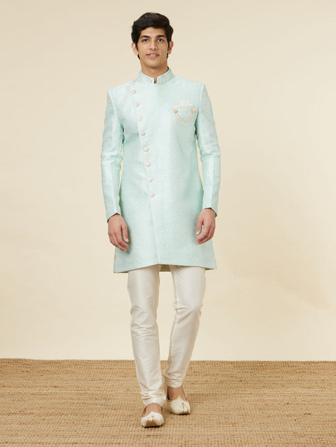 Manyavar Arctic Blue Angrakha Style Indo Western Set