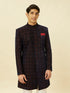 Manyavar Dark Navy Blue Floral Medallion Patterned Indo Western Set