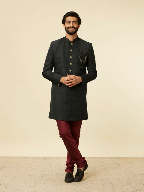 Manyavar Kohl Black Achkan Indo Western Set