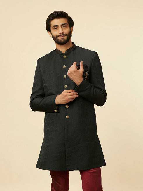 Manyavar Kohl Black Achkan Indo Western Set