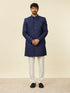 Manyavar Dark Blue Achkan Style Scallop Patterned Indo Western Set