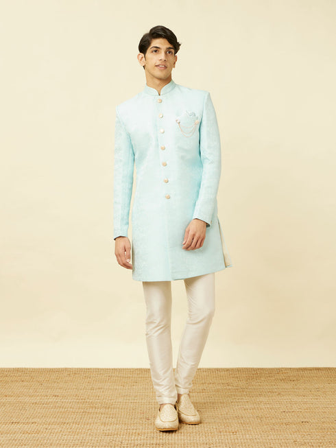 Manyavar Blissful Blue Medallion Patterned Indo Western Set