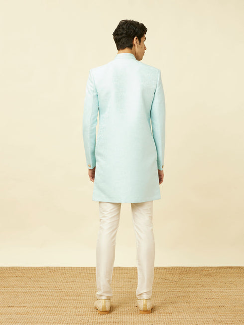 Manyavar Blissful Blue Medallion Patterned Indo Western Set